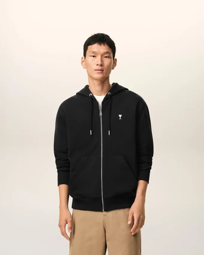 Black Cotton Ami De Coeur Zipped Hoodie Black Cotton Ami De Coeur Zipped Hoodie