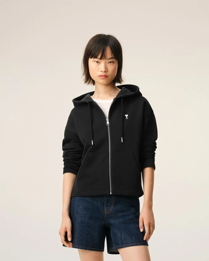 Black Cotton Ami De Coeur Zipped Hoodie Black Cotton Ami De Coeur Zipped Hoodie