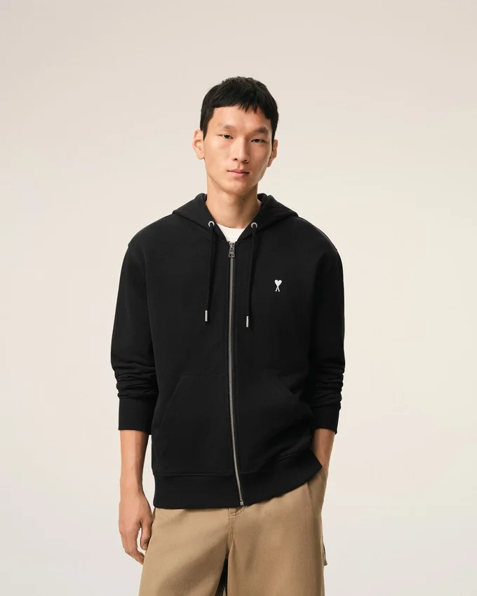 Black Cotton Ami De Coeur Zipped Hoodie Black Cotton Ami De Coeur Zipped Hoodie