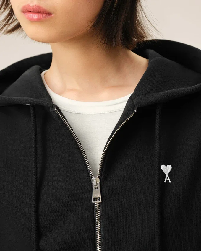 Black Cotton Ami De Coeur Zipped Hoodie Black Cotton Ami De Coeur Zipped Hoodie