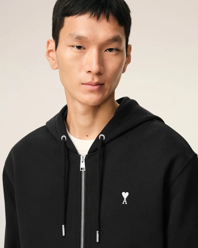Black Cotton Ami De Coeur Zipped Hoodie Black Cotton Ami De Coeur Zipped Hoodie