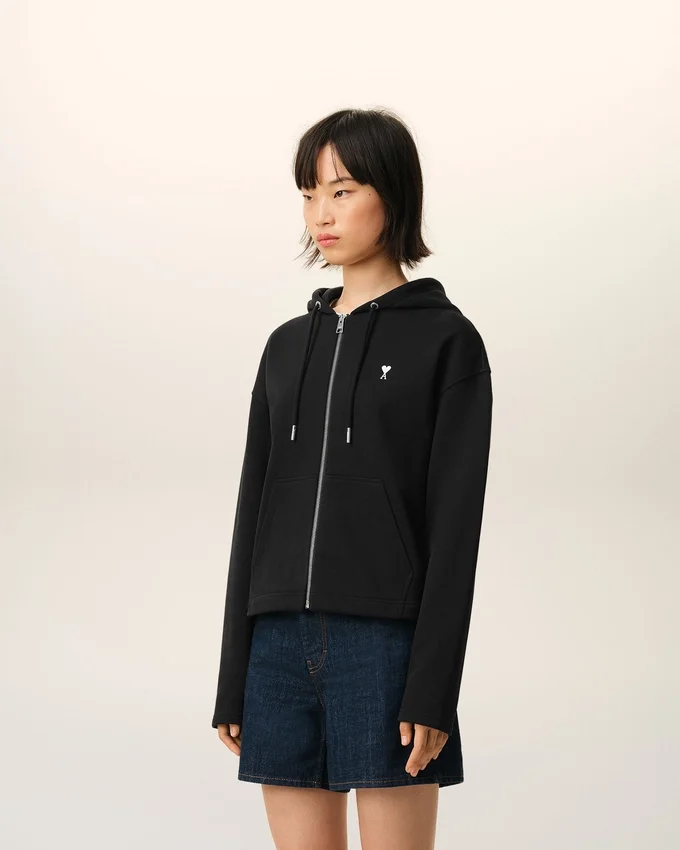 Black Cotton Ami De Coeur Zipped Hoodie Black Cotton Ami De Coeur Zipped Hoodie