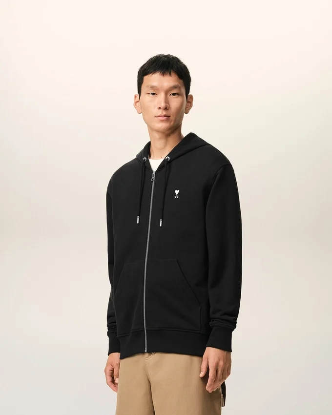 Black Cotton Ami De Coeur Zipped Hoodie Black Cotton Ami De Coeur Zipped Hoodie