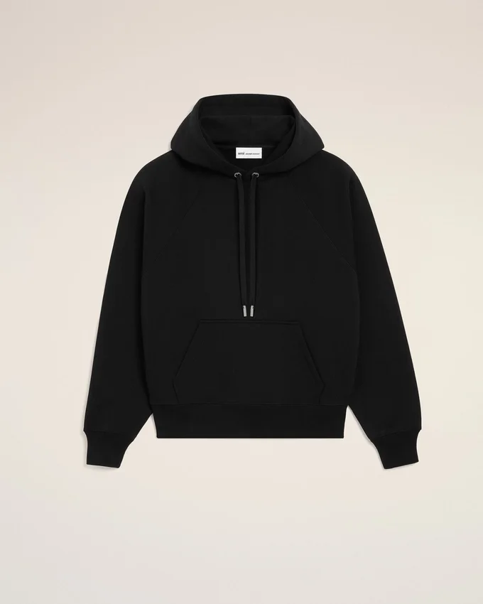 Black Cotton Embossed Ami De Coeur Hoodie Black Cotton Embossed Ami De Coeur Hoodie