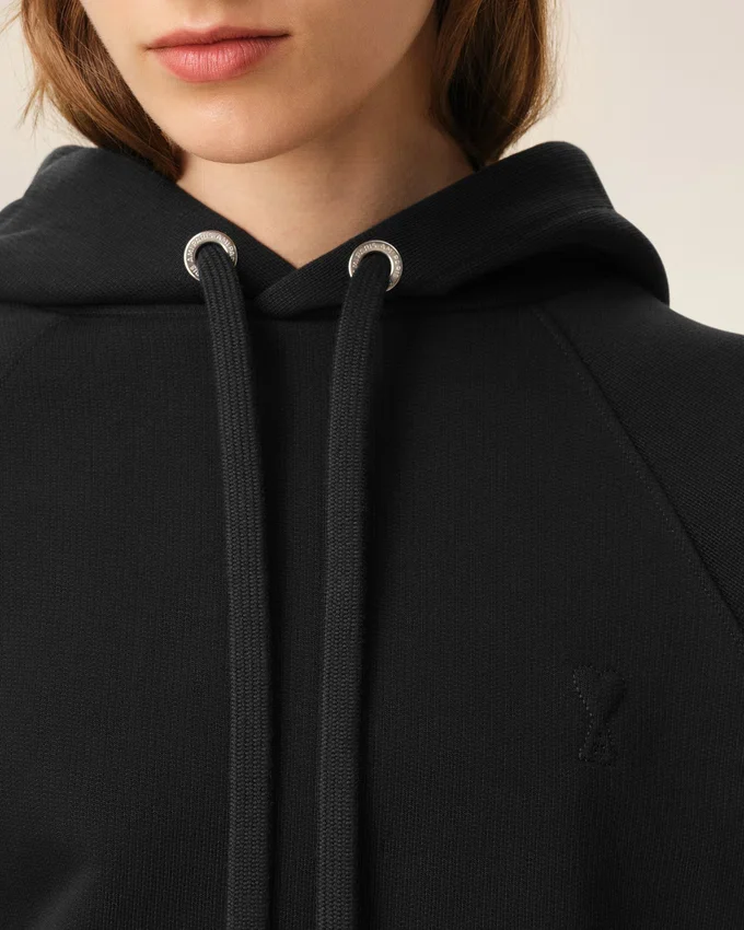 Black Cotton Embossed Ami De Coeur Hoodie Black Cotton Embossed Ami De Coeur Hoodie
