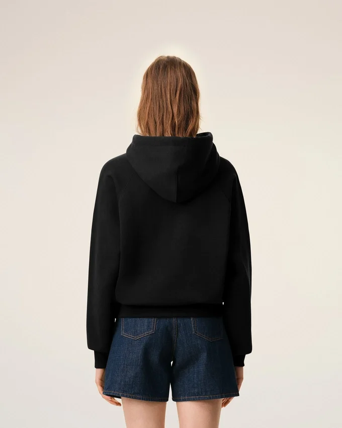 Black Cotton Embossed Ami De Coeur Hoodie Black Cotton Embossed Ami De Coeur Hoodie