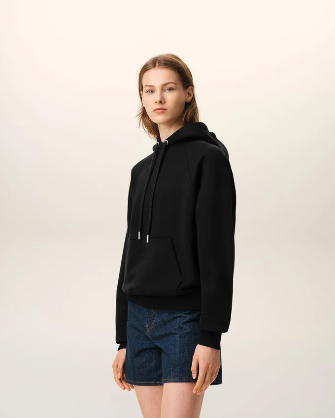 Black Cotton Embossed Ami De Coeur Hoodie Black Cotton Embossed Ami De Coeur Hoodie