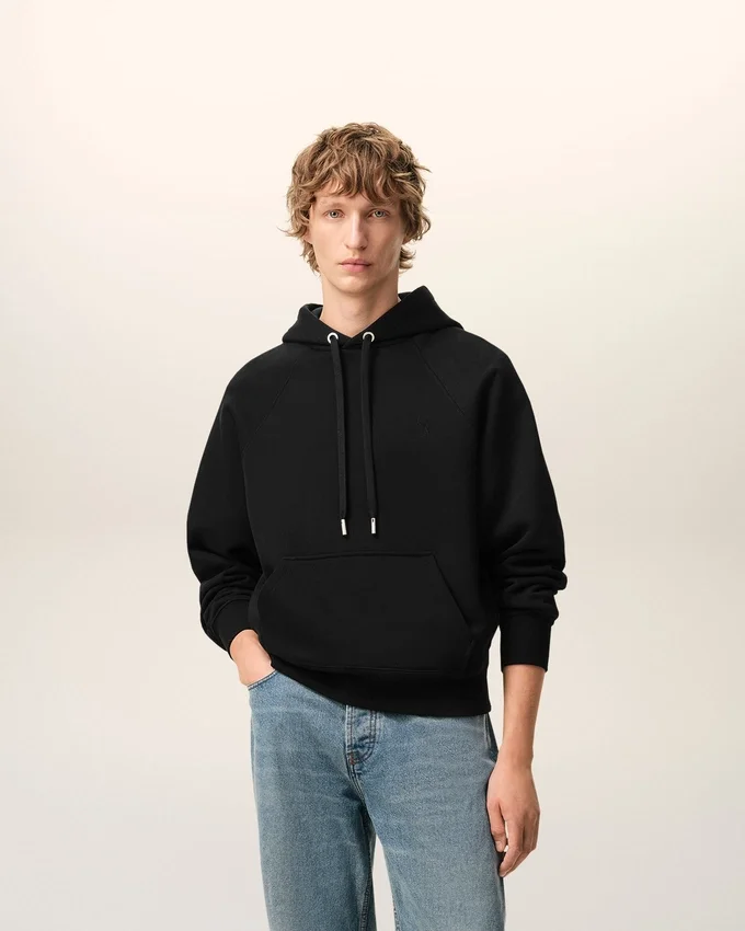 Black Cotton Embossed Ami De Coeur Hoodie Black Cotton Embossed Ami De Coeur Hoodie