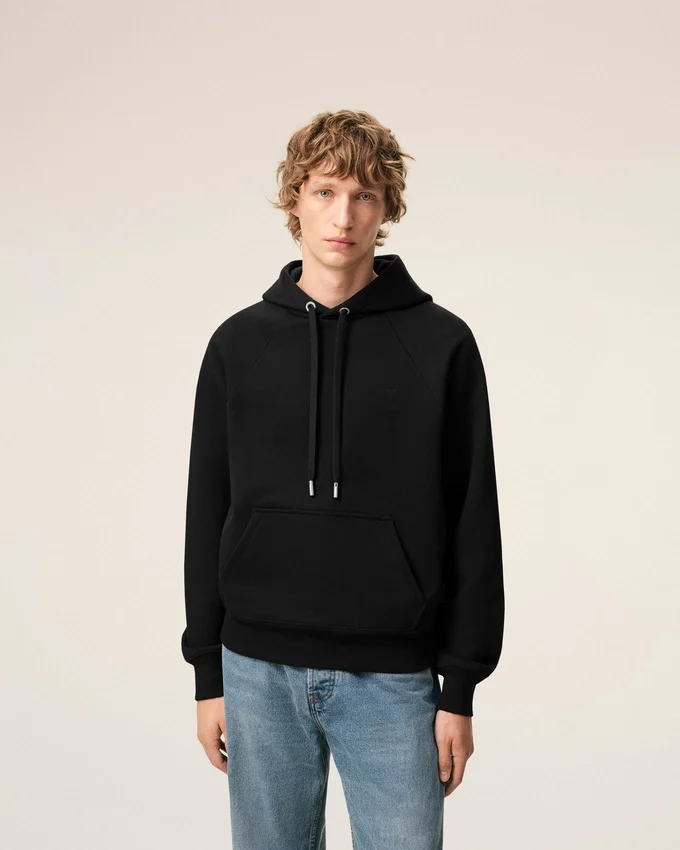 Black Cotton Embossed Ami De Coeur Hoodie Black Cotton Embossed Ami De Coeur Hoodie