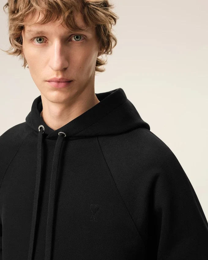 Black Cotton Embossed Ami De Coeur Hoodie Black Cotton Embossed Ami De Coeur Hoodie