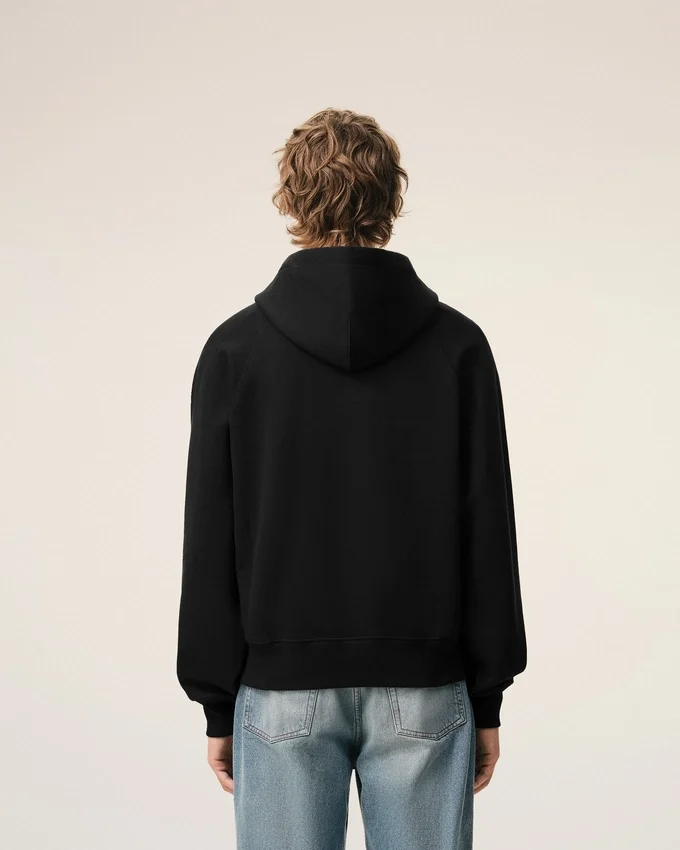 Black Cotton Embossed Ami De Coeur Hoodie Black Cotton Embossed Ami De Coeur Hoodie