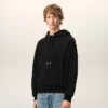 Black Cotton Embossed Ami De Coeur Hoodie Black Cotton Embossed Ami De Coeur Hoodie