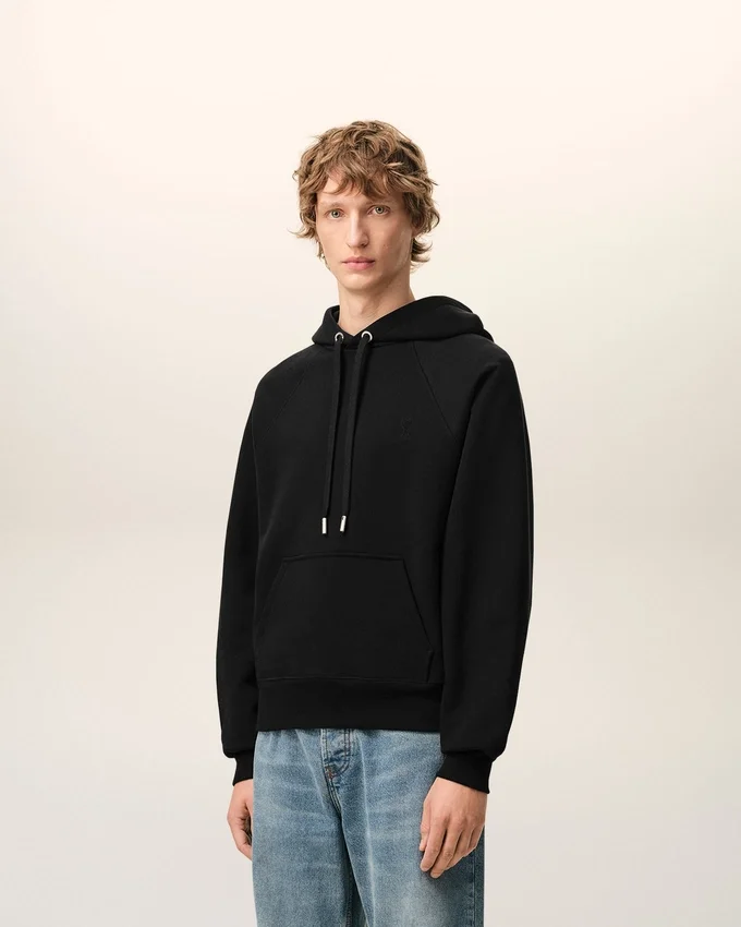 Black Cotton Embossed Ami De Coeur Hoodie Black Cotton Embossed Ami De Coeur Hoodie
