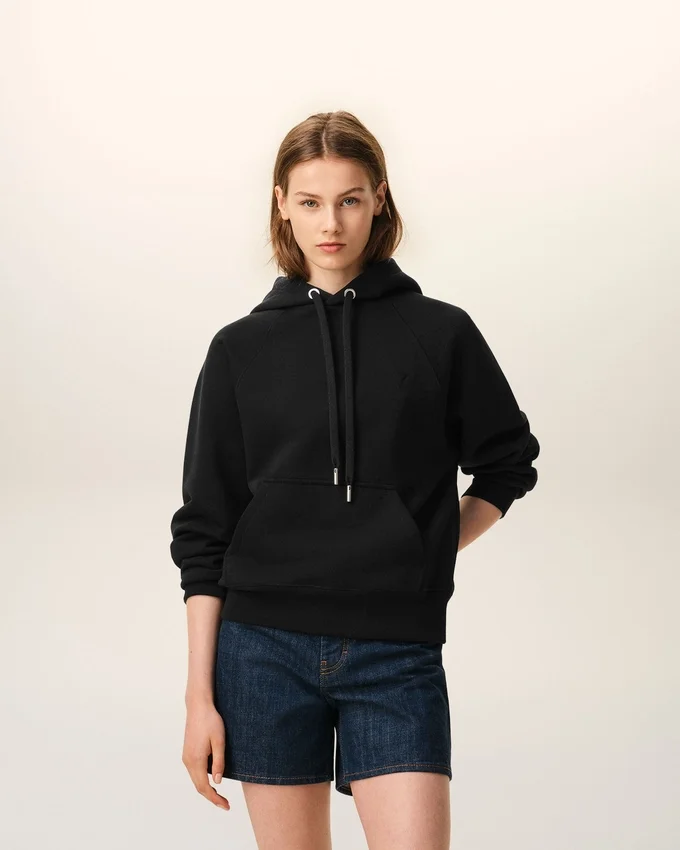 Black Cotton Embossed Ami De Coeur Hoodie Black Cotton Embossed Ami De Coeur Hoodie