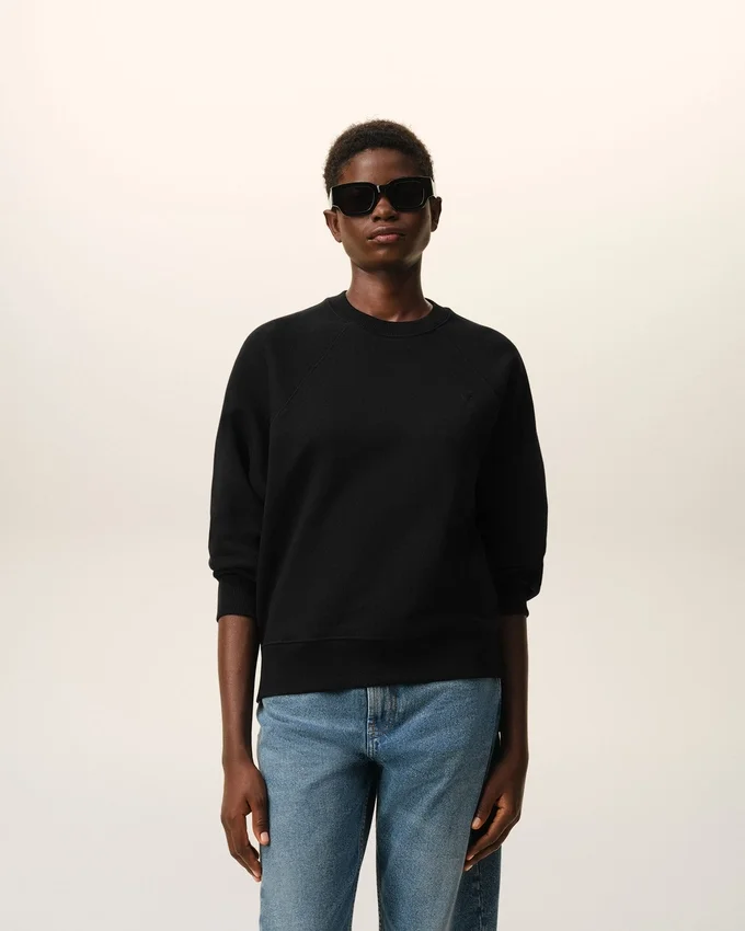 Black Cotton Embossed Ami De Coeur Sweatshirt Black Cotton Embossed Ami De Coeur Sweatshirt