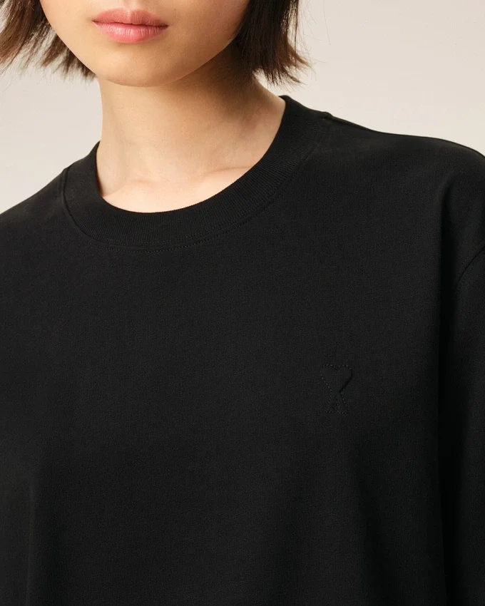 Black Cotton Embossed Ami De Coeur T-Shirt Black Cotton Embossed Ami De Coeur T-Shirt