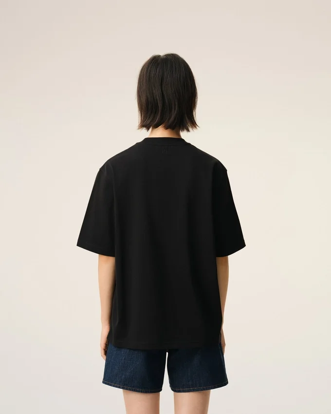 Black Cotton Embossed Ami De Coeur T-Shirt Black Cotton Embossed Ami De Coeur T-Shirt