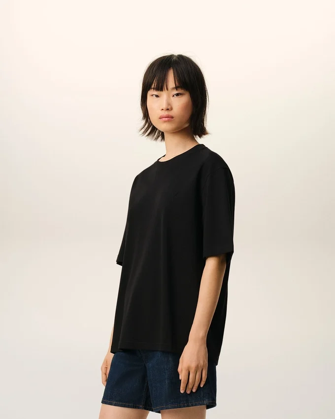 Black Cotton Embossed Ami De Coeur T-Shirt Black Cotton Embossed Ami De Coeur T-Shirt