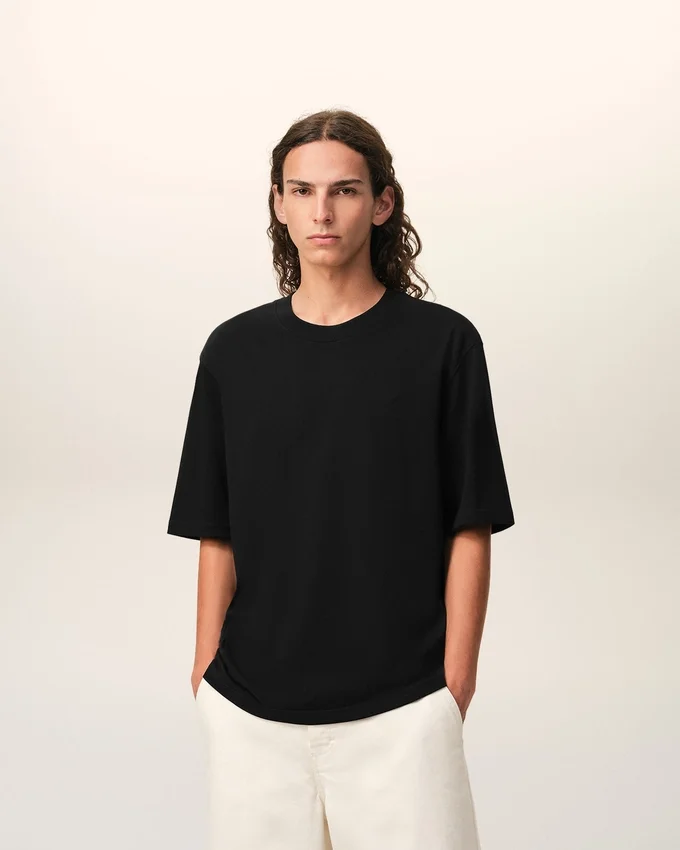 Black Cotton Embossed Ami De Coeur T-Shirt Black Cotton Embossed Ami De Coeur T-Shirt