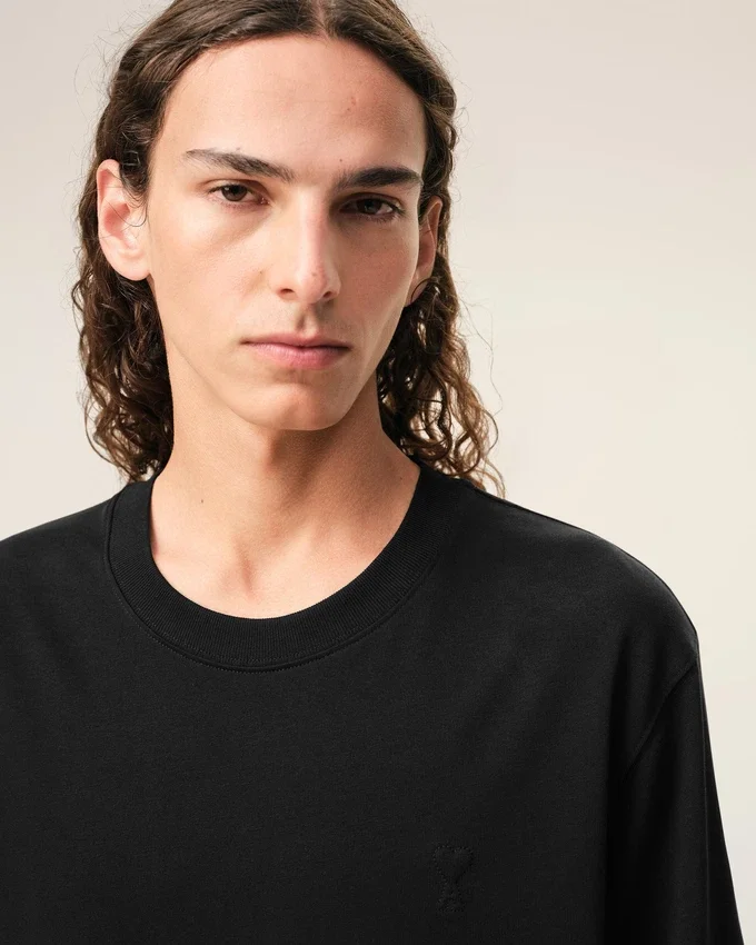 Black Cotton Embossed Ami De Coeur T-Shirt Black Cotton Embossed Ami De Coeur T-Shirt