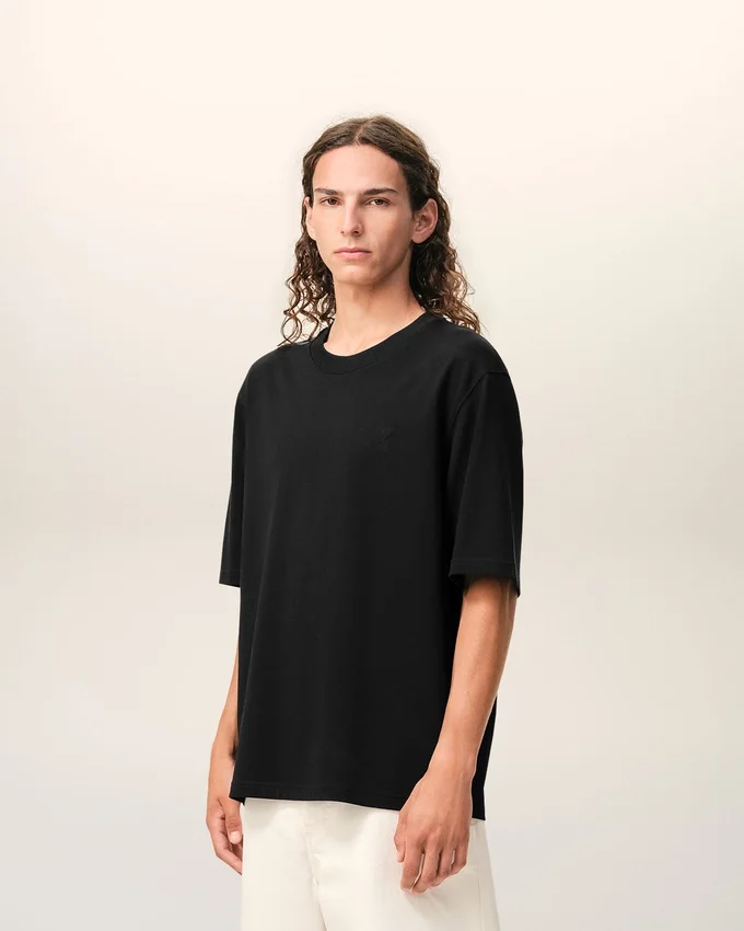Black Cotton Embossed Ami De Coeur T-Shirt Black Cotton Embossed Ami De Coeur T-Shirt