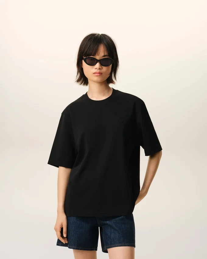 Black Cotton Embossed Ami De Coeur T-Shirt Black Cotton Embossed Ami De Coeur T-Shirt