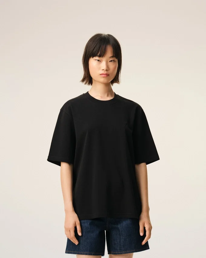 Black Cotton Embossed Ami De Coeur T-Shirt Black Cotton Embossed Ami De Coeur T-Shirt