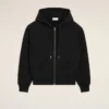Black Cotton Embossed Ami De Coeur Zipped Hoodie