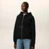 Black Cotton Embossed Ami De Coeur Zipped Hoodie