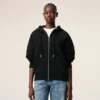 Black Cotton Embossed Ami De Coeur Zipped Hoodie