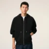 Black Cotton Embossed Ami De Coeur Zipped Hoodie