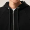 Black Cotton Embossed Ami De Coeur Zipped Hoodie