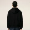 Black Cotton Embossed Ami De Coeur Zipped Hoodie