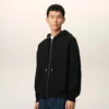 Black Cotton Embossed Ami De Coeur Zipped Hoodie