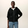 Black Cotton Embossed Ami De Coeur Zipped Hoodie