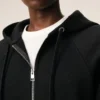 Black Cotton Embossed Ami De Coeur Zipped Hoodie