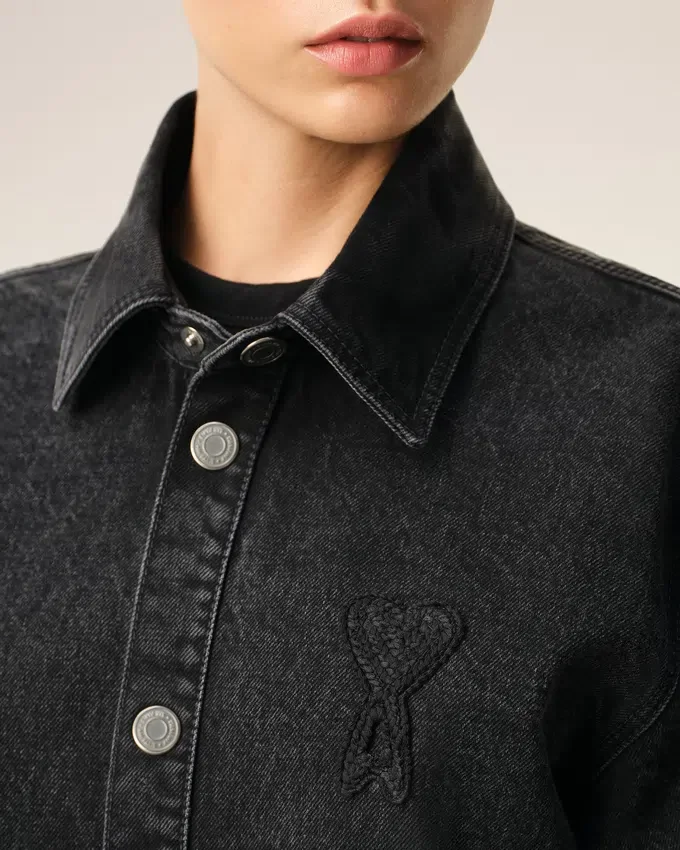 Black Cotton Knitted Ami De Coeur Overshirt Black Cotton Knitted Ami De Coeur Overshirt