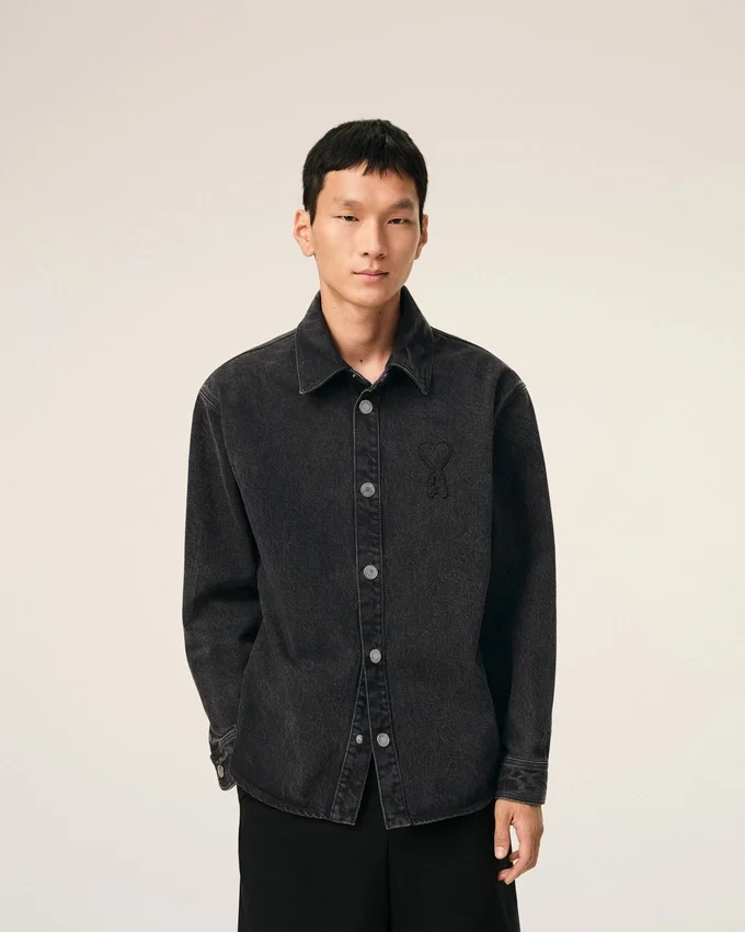 Black Cotton Knitted Ami De Coeur Overshirt Black Cotton Knitted Ami De Coeur Overshirt