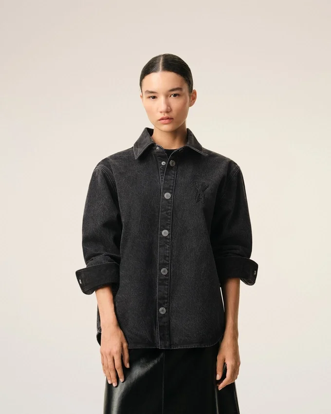 Black Cotton Knitted Ami De Coeur Overshirt Black Cotton Knitted Ami De Coeur Overshirt