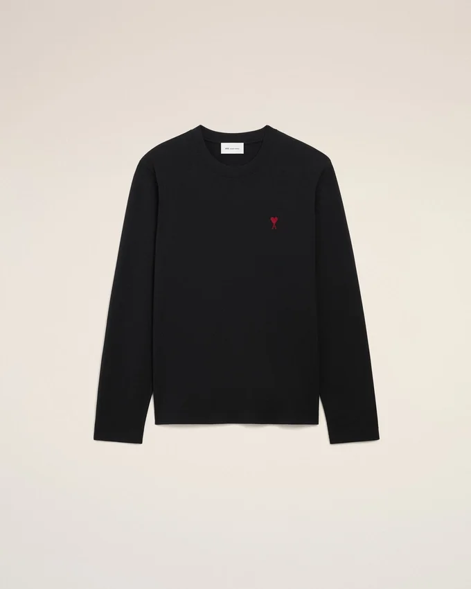 Black Cotton Red Ami De Coeur Longlseeves Tshirt Black Cotton Red Ami De Coeur Longlseeves Tshirt