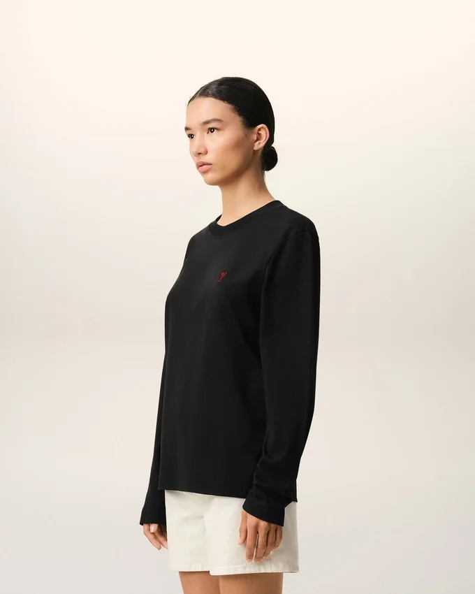 Black Cotton Red Ami De Coeur Longlseeves Tshirt Black Cotton Red Ami De Coeur Longlseeves Tshirt