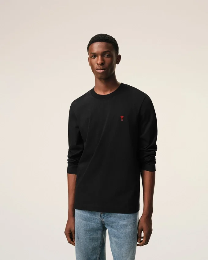 Black Cotton Red Ami De Coeur Longlseeves Tshirt Black Cotton Red Ami De Coeur Longlseeves Tshirt