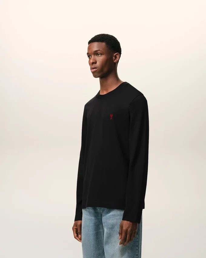 Black Cotton Red Ami De Coeur Longlseeves Tshirt Black Cotton Red Ami De Coeur Longlseeves Tshirt