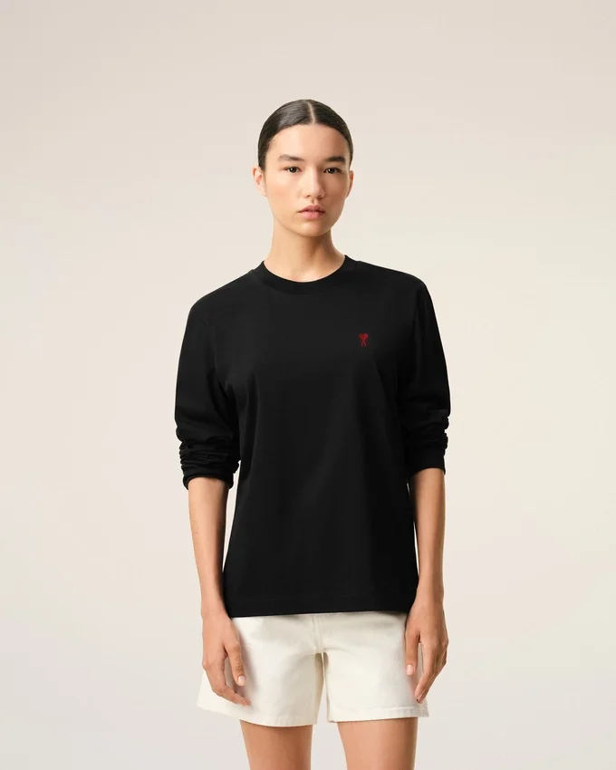 Black Cotton Red Ami De Coeur Longlseeves Tshirt Black Cotton Red Ami De Coeur Longlseeves Tshirt