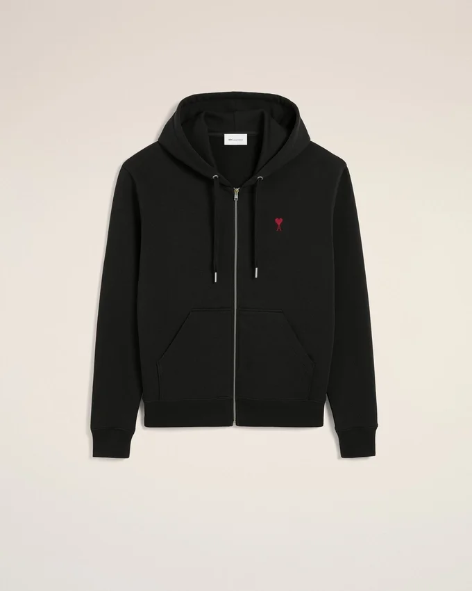 Black Cotton Red Ami De Coeur Zipped Hoodie Black Cotton Red Ami De Coeur Zipped Hoodie