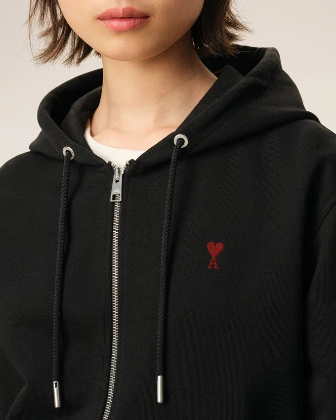 Black Cotton Red Ami De Coeur Zipped Hoodie Black Cotton Red Ami De Coeur Zipped Hoodie
