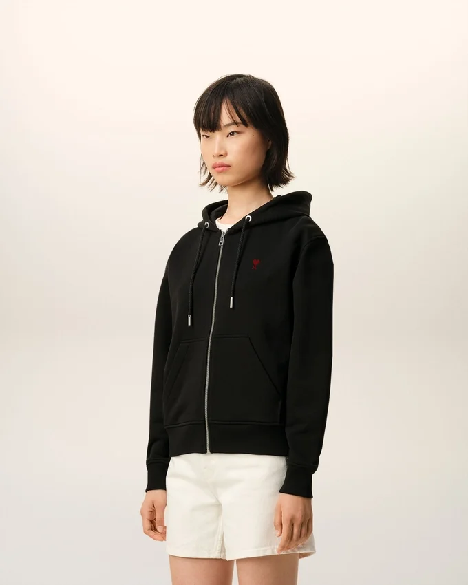 Black Cotton Red Ami De Coeur Zipped Hoodie Black Cotton Red Ami De Coeur Zipped Hoodie