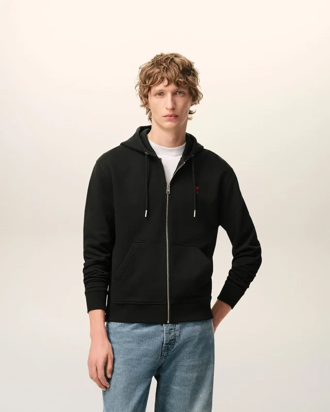 Black Cotton Red Ami De Coeur Zipped Hoodie Black Cotton Red Ami De Coeur Zipped Hoodie