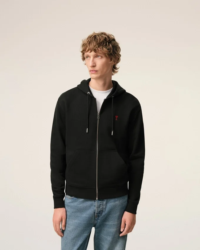 Black Cotton Red Ami De Coeur Zipped Hoodie Black Cotton Red Ami De Coeur Zipped Hoodie