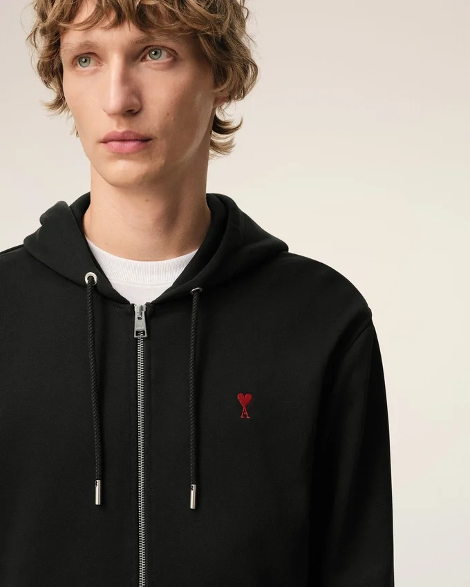 Black Cotton Red Ami De Coeur Zipped Hoodie Black Cotton Red Ami De Coeur Zipped Hoodie